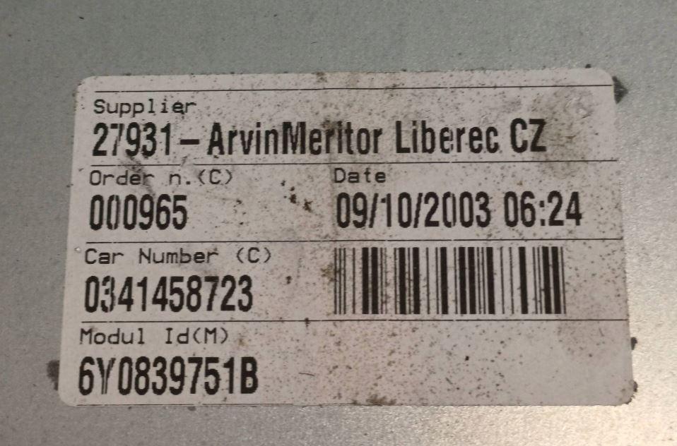 Skoda Fabia I 1999-2007 sedan 1.2 12v petrol MT 47 kW 2003  Mechanizmus sťahovania okna zadný ľavý 6Y0839755B