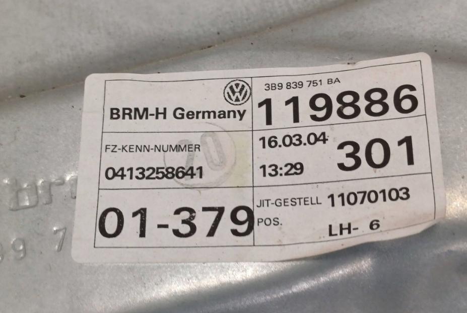 Volkswagen Passat B5 1995-2005 combi 1.6 petrol MT 74 kW 1998  Mechanizmus sťahovania okna zadný ľavý 3B9839751BA