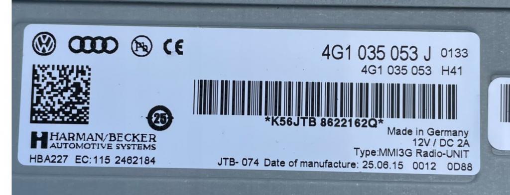 Audi A4 B8 2007-2015 sedan 2.0 TDI diesel MT 105 kW 2008  Rádio 4G1035053J