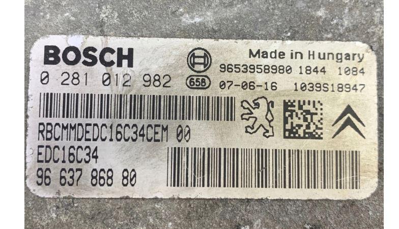 Peugeot Expert II 2006-2016 hatchback 1.6 HDI diesel MT 66 kW 2007  Riadiaca jednotka motora 0281012982  9663786880