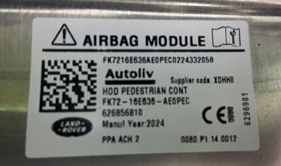 Land Rover Discovery Sport L550 2014-2019 hatchback 2.0 D diesel 204DTD AT 132 kW 2016  Airbag prednej kapoty FK72-16E636-AE0PE