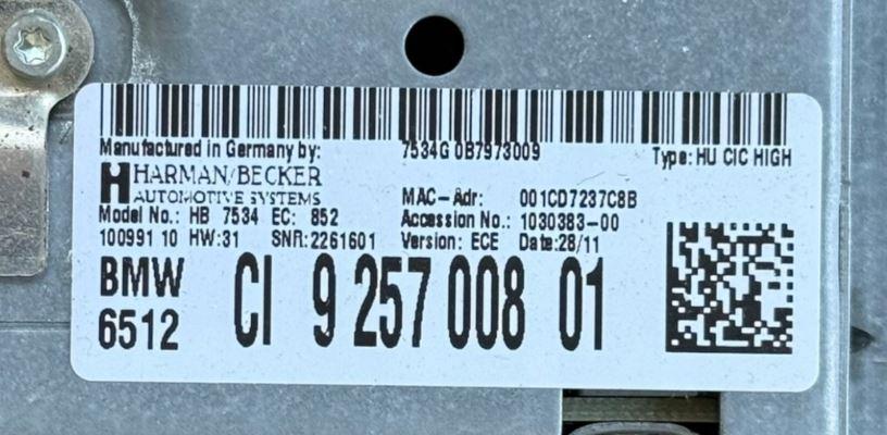 BMW 5 F10 2010-2017 sedan 3.0 D diesel AT 190 kW 2012  Rádio 925700801