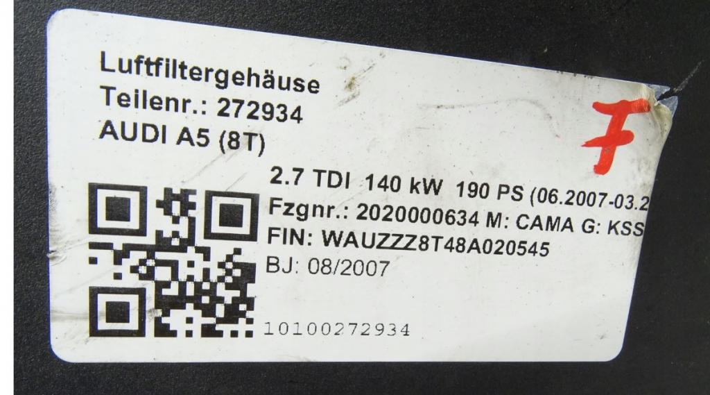 Audi A5 8T 2007-2016 hatchback 3.0 TDI V6 diesel AT 176 kW 2011 Obal vzduchového filtra