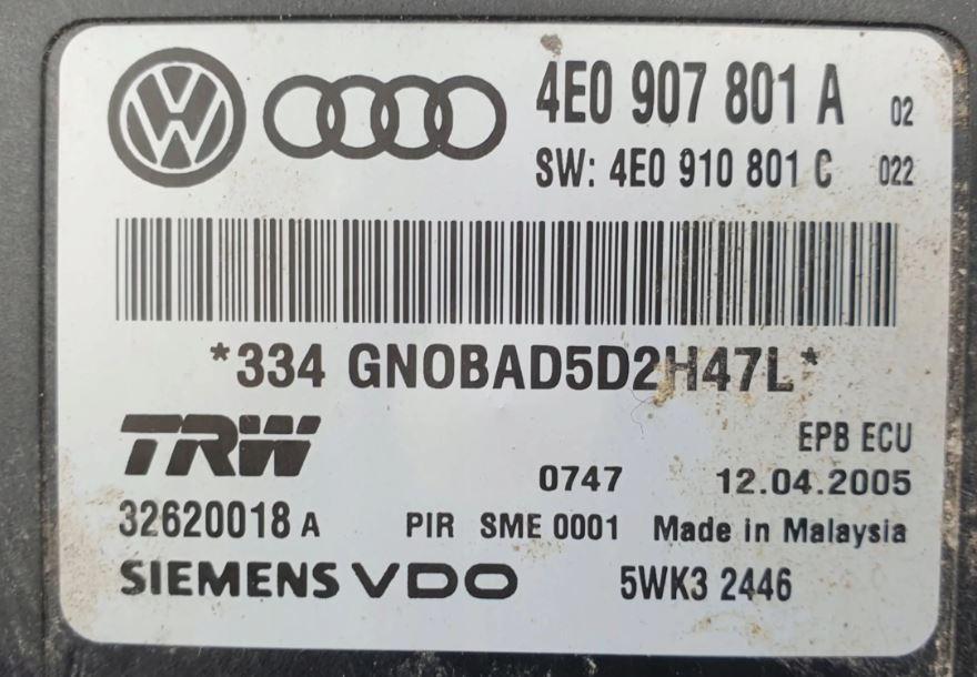 Audi A8 D3 2002-2009 sedan 3.0 TDI diesel AT 171 kW 2004  Modul ručnej (parkovacej) brzdy 4E0907801A