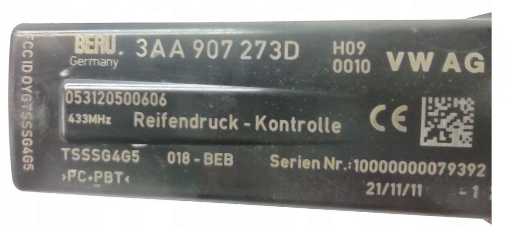 Volkswagen Passat CC 2008-2016 sedan 2.0 TSI petrol AT 147 kW 2009  Modul  TPMS 3AA907273D