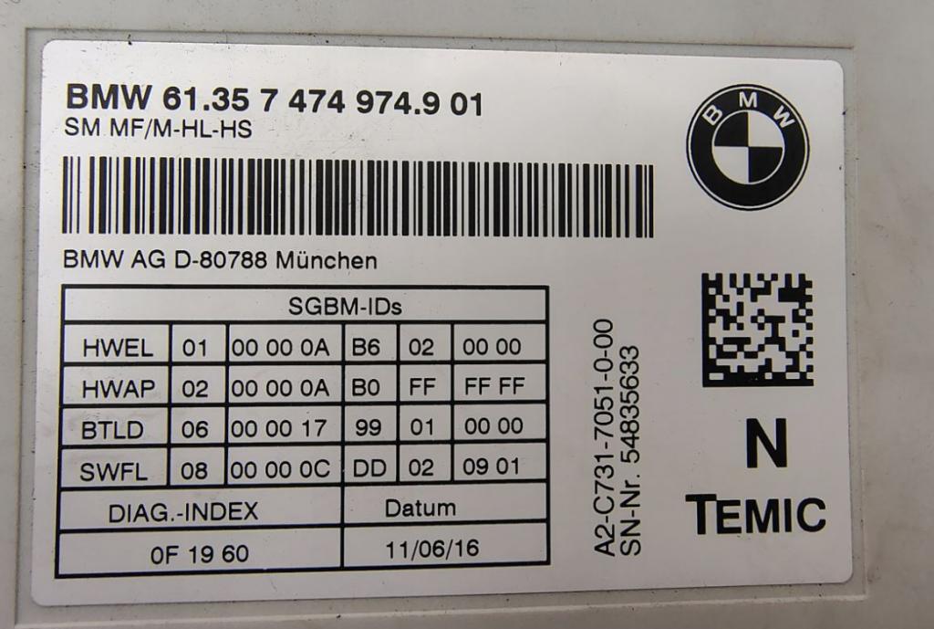 BMW X5 F15 2013-2018 hatchback 3.0 D diesel AT 230 kW 2017  Riadiaca jednotka- sedadlo 61357474974 7474974