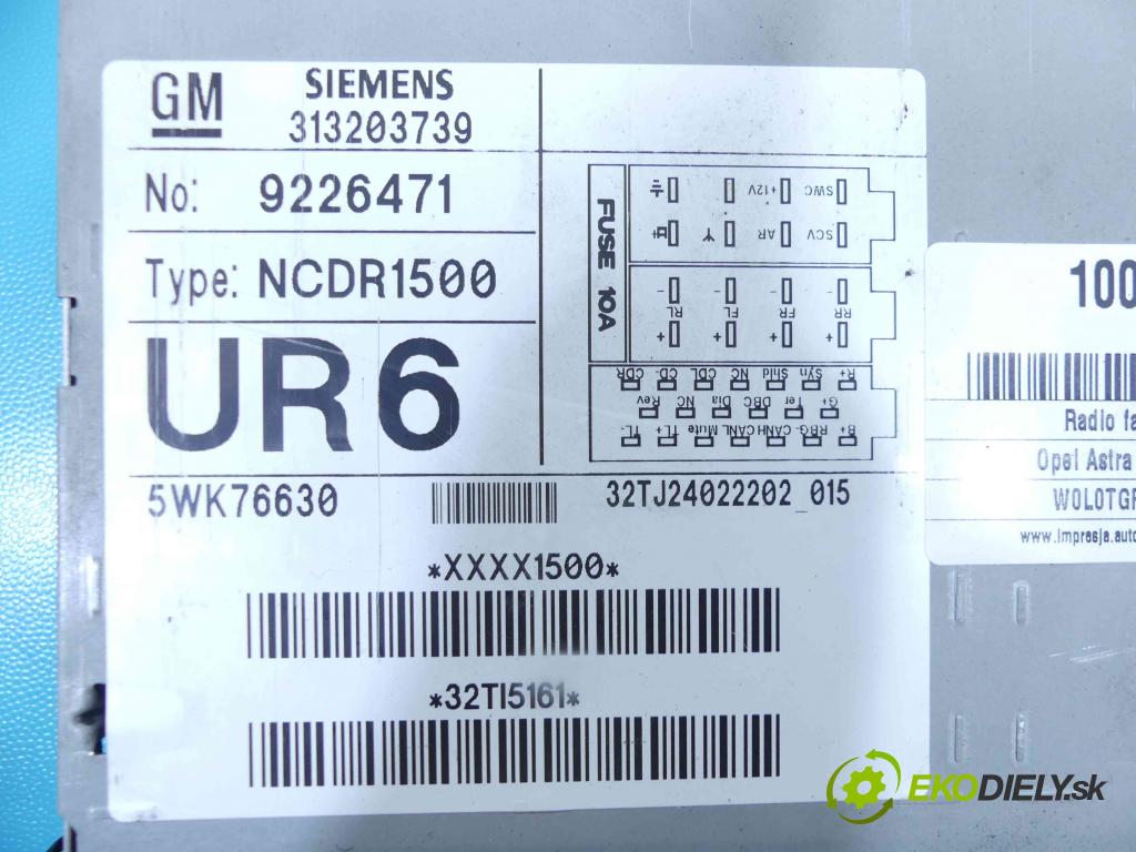 Opel Astra II 1998-2009 1.8 16v 125 hp manual 92 kW 1796 cm3 3- Radio továrna: 9226471