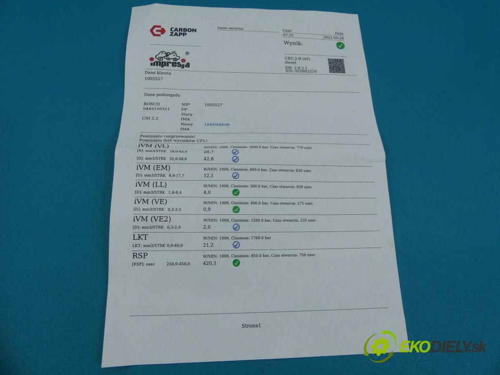Citroen Berlingo II 2008-2018 1.6 hdi 90 HP manual 66,2 kW 1560 cm3 5- vstrek 0445110311 (Vstrekovače)