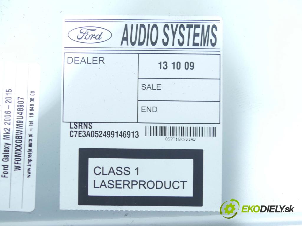 Ford Galaxy Mk2 2006-2015 2.0 tdci 136hp manual 100 kW 1997 cm3 5- Radio továrna: 8S7T-18K931-AD