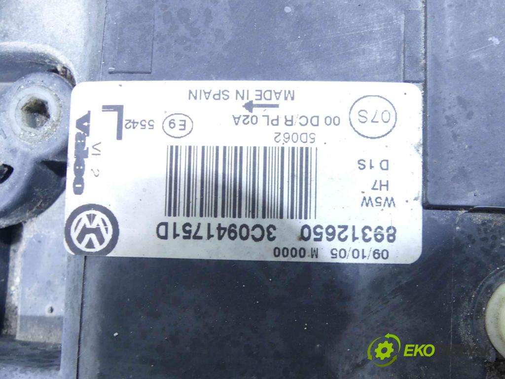 Vw Passat B6 2005-2010 2.0 tdi 140 HP manual 103 kW 1968 cm3 5- Reflektor: ľavý 3C0941751D (Ostatné)