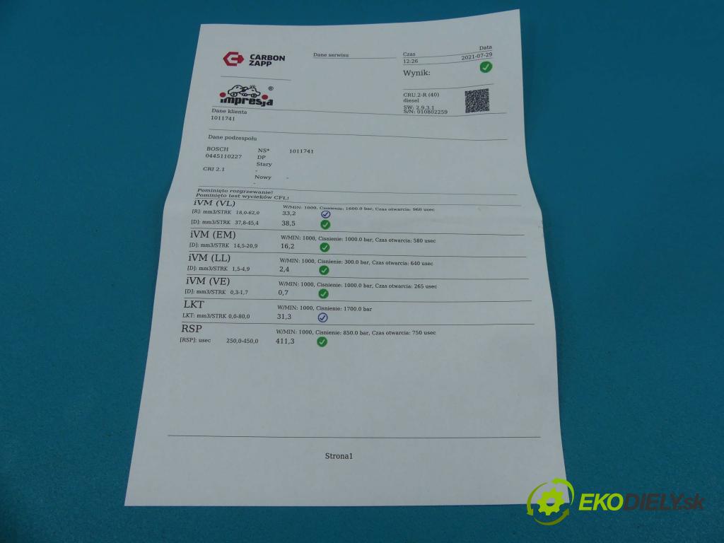 Toyota Corolla E12 2001-2009 1.4 D4D 90 HP manual 66 kW 1364 cm3 5- vstrek 0445110227 (Vstrekovače)