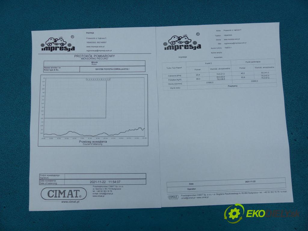 Toyota Corolla E12 2001-2009 1.4 D4D 90 HP manual 66 kW 1364 cm3 5- turbodúchadlo, turbo 758870-1 (Turbodúchadlá (kompletné))