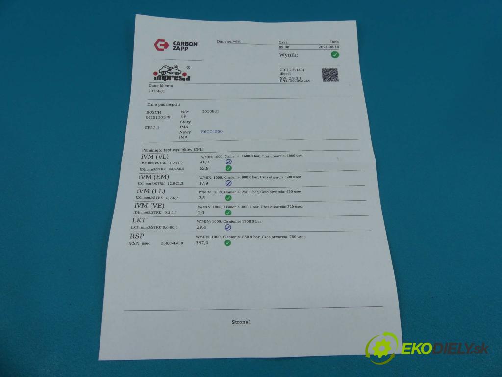 Ford Focus C-Max 1.6 tdci 109 HP manual 80 kW 1560 cm3 5- vstrek 0445110188 (Vstrekovače)