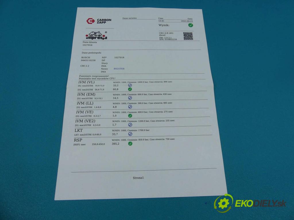 Kia Ceed I 2006-2012 2.0 crdi 140 HP manual 103 kW 1991 cm3 5- vstrek 0445110258 (Vstrekovače)