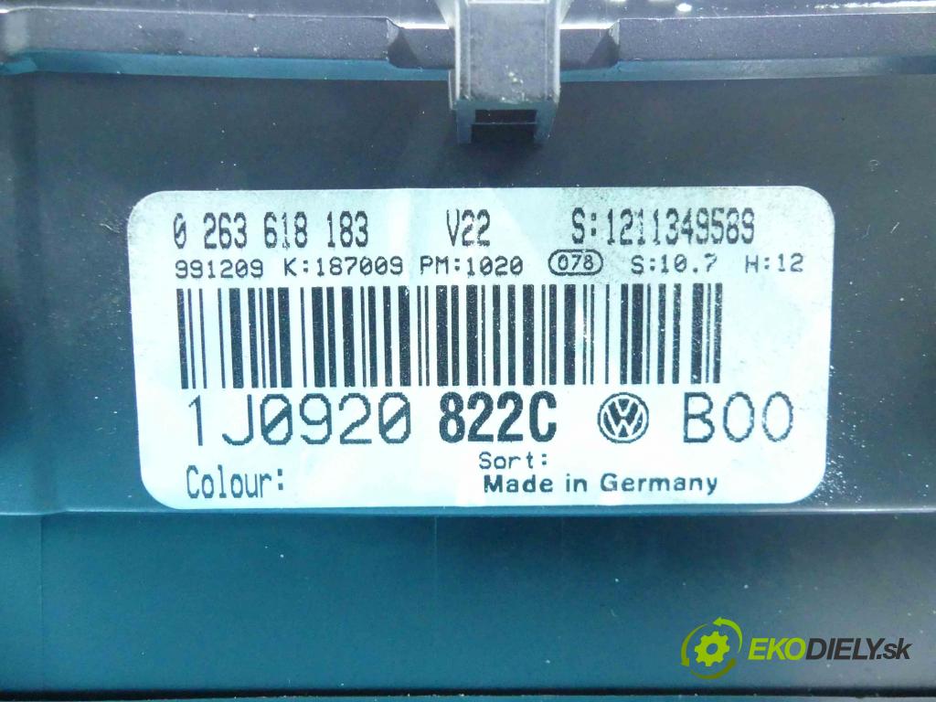 Vw Golf IV 1997-2003 1.9 tdi 116 HP manual 85 kW 1896 cm3 3- prístrojovka/ budíky 1J0920822C (Prístrojové dosky, displeje)