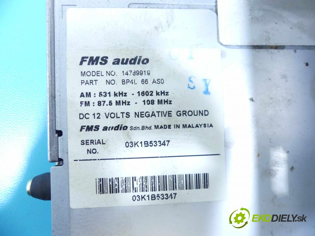 Mazda 3 I BK 2003-2009 1.3b: 84KM manual 62 kW 1349 cm3 5- Radio továreň: 14789919