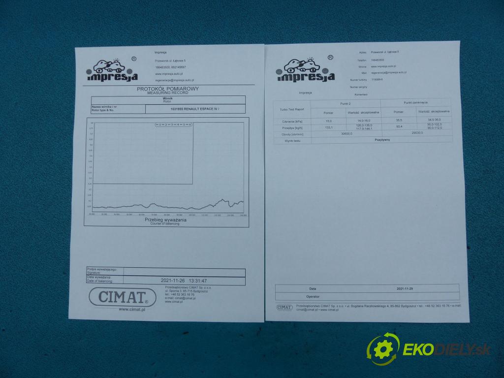 Renault Espace IV 2003-2014 2.2 DCI 150 HP manual 110 kW 2188 cm3 5- turbodúchadlo, turbo repasovaná 718089-6