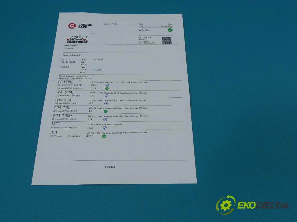 Kia Ceed I 2006-2012 2.0 crdi 140 HP manual 103 kW 1991 cm3 5- vstrek 0445110258 (Vstrekovače)