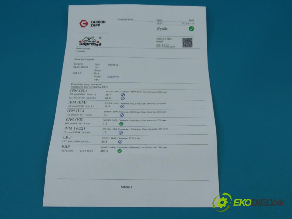 Kia Ceed I 2006-2012 2.0 crdi 140 HP manual 103 kW 1991 cm3 5- vstrek 0445110258 (Vstrekovače)