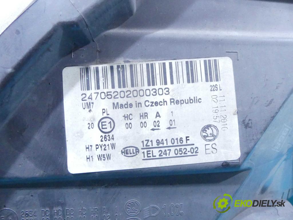 Skoda Octavia II 2004-2013 1.4 tsi 122 HP automatic 90 kW 1390 cm3 5- Reflektor: pravý 1Z1941016F (Pravé)