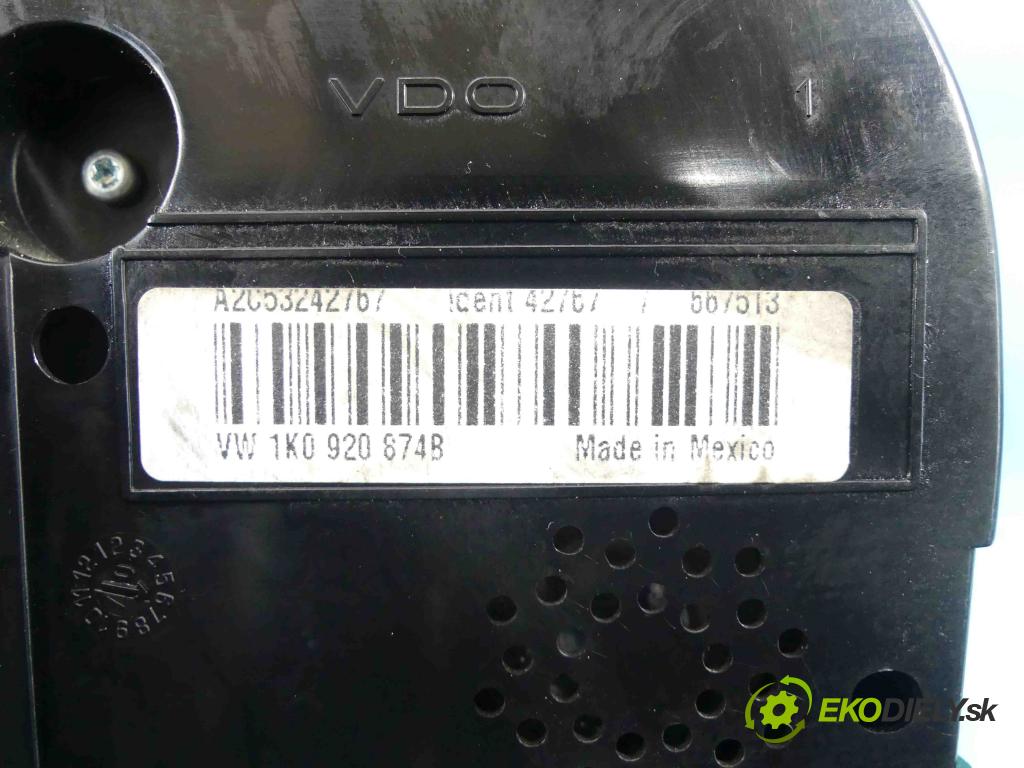 Vw Jetta V 2005-2010 1.9 tdi 105 HP manual 77 kW 1896 cm3 4- prístrojovka/ budíky 1K0920874B (Prístrojové dosky, displeje)