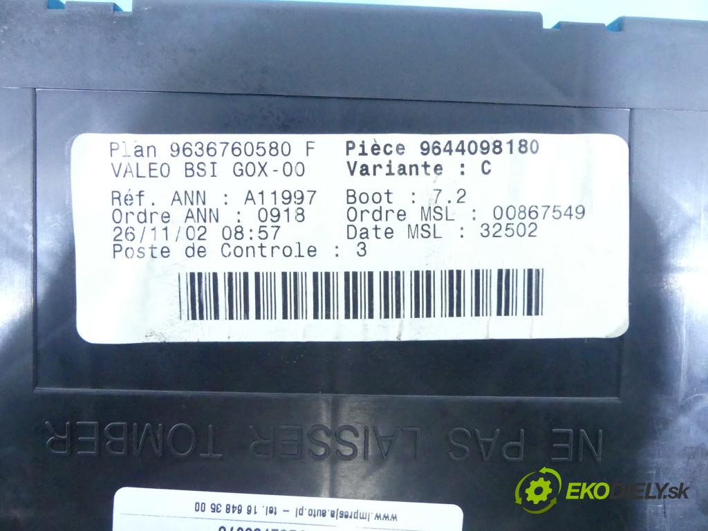 Peugeot 307 1.6 16v 109 HP manual 80 kW 1587 cm3 3- modul riadiaca jednotka 9644098180 (Ostatné)