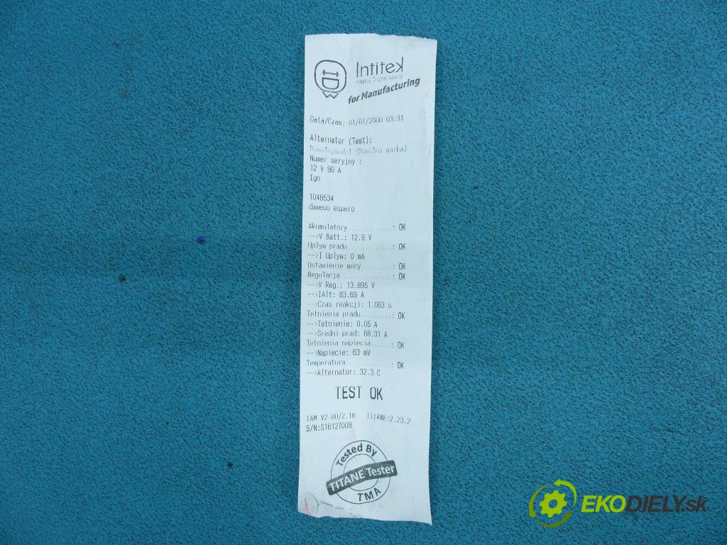 Daewoo Espero 1.5 16v 90 HP manual 66 kW 1498 cm3 4- Alternator 0123310022 (Alternátory)