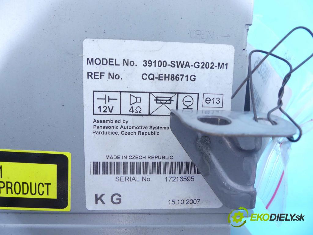 Honda CR-V III 2006-2011 2.0 16v 150 HP automatic 110 kW 1997 cm3 5- Radio továreň: 39100-SWA-G202-M1