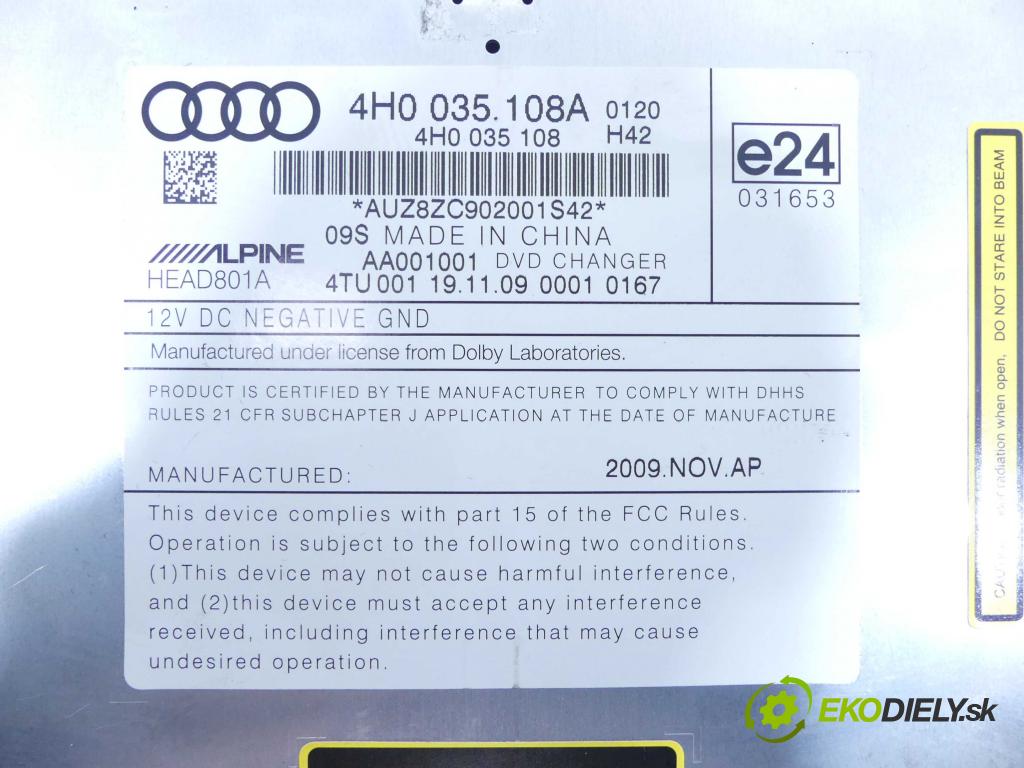 Audi A8 D4 2009-2017 4,2.0 tdi V8 351KM automatic 258 kW 4134 cm3 4- Měnič: cd 4H0035108A (CD měniče)