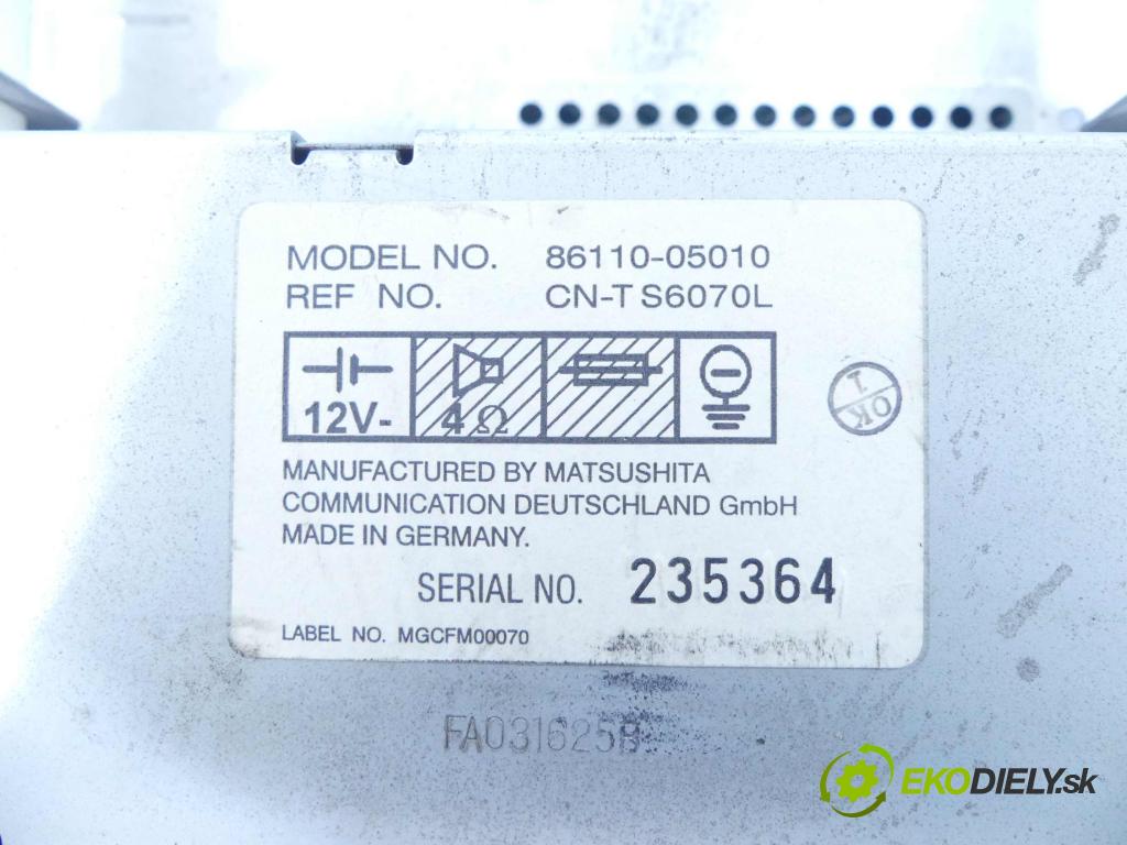 Toyota Avensis I T22 1997-2003 2.0 D4D 110 HP manual 81 kW 1995 cm3 5- Radio továreň: 86120-05050