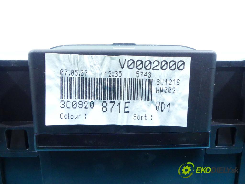Vw Passat B6 2005-2010 2.0 tdi 170 hp manual 125 kW 1968 cm3 4- Přístrojová deska 3C0920871E (Přístrojové desky, displeje)