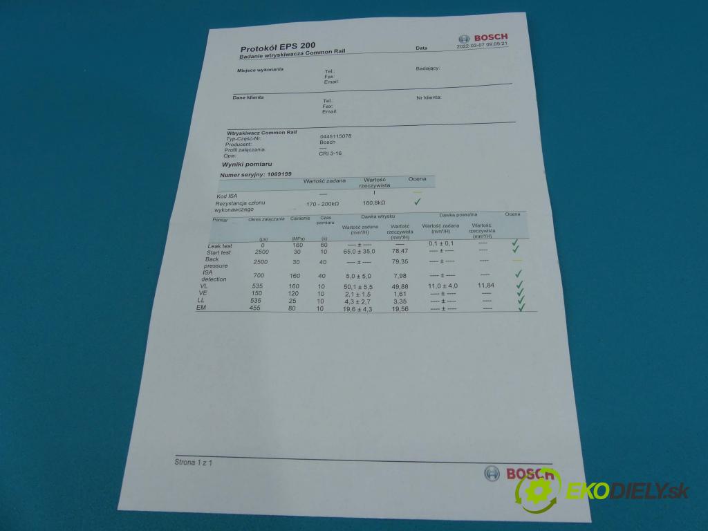 Audi Q7 2005-2015 3.0 tdi 232KM automatic 171 kW 2967 cm3 5- vstrek 0445115024 (Vstrekovače)