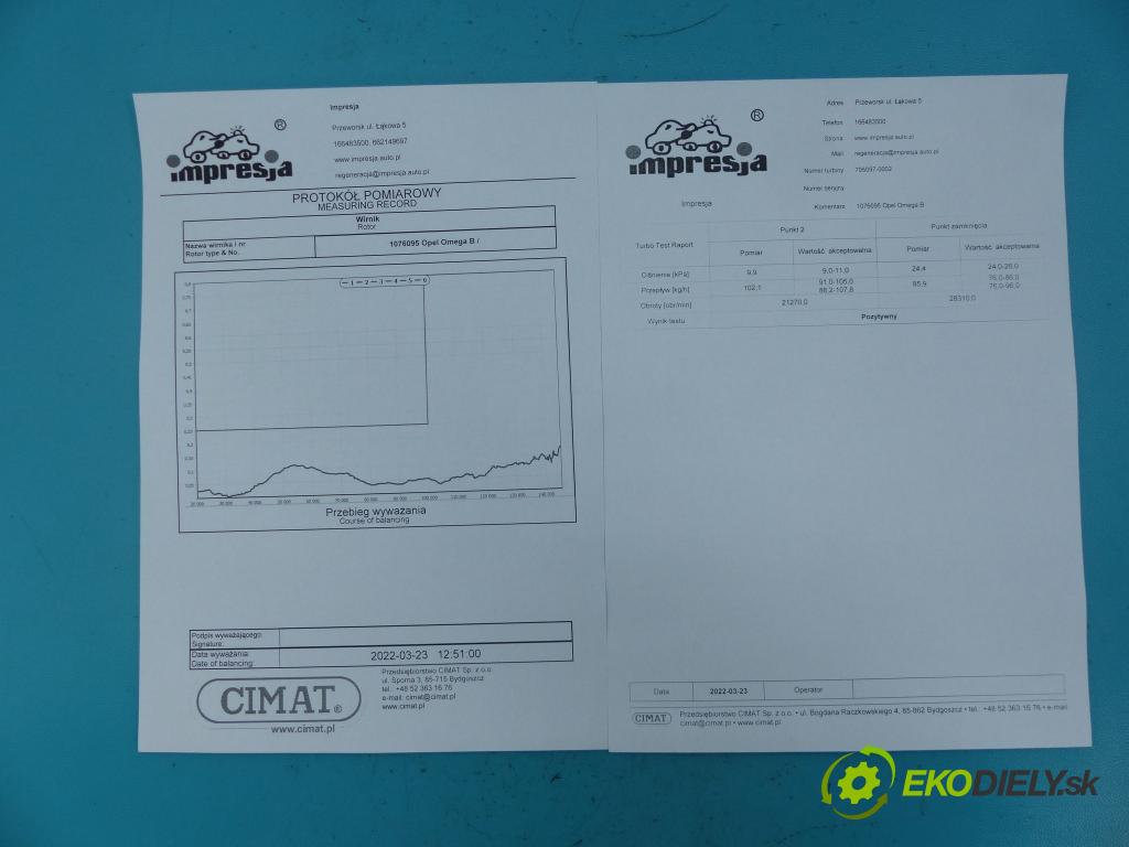 Opel Omega B 1994-2003 2.2 dti 120 hp manual 88 kW 2172 cm3 4- Turbodmychadlo repasováno 705997-2