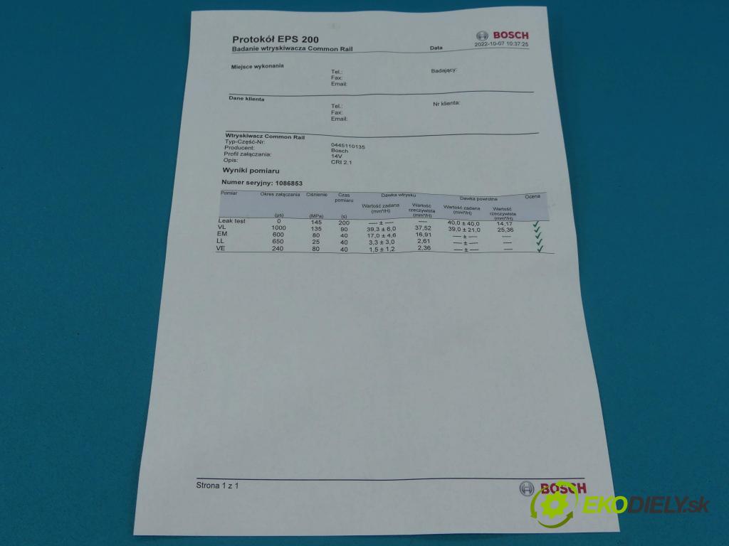 Peugeot 307 1.4 hdi 68 HP manual 50 kW 1398 cm3 3- vstrek 0445110135 (Vstrekovače)