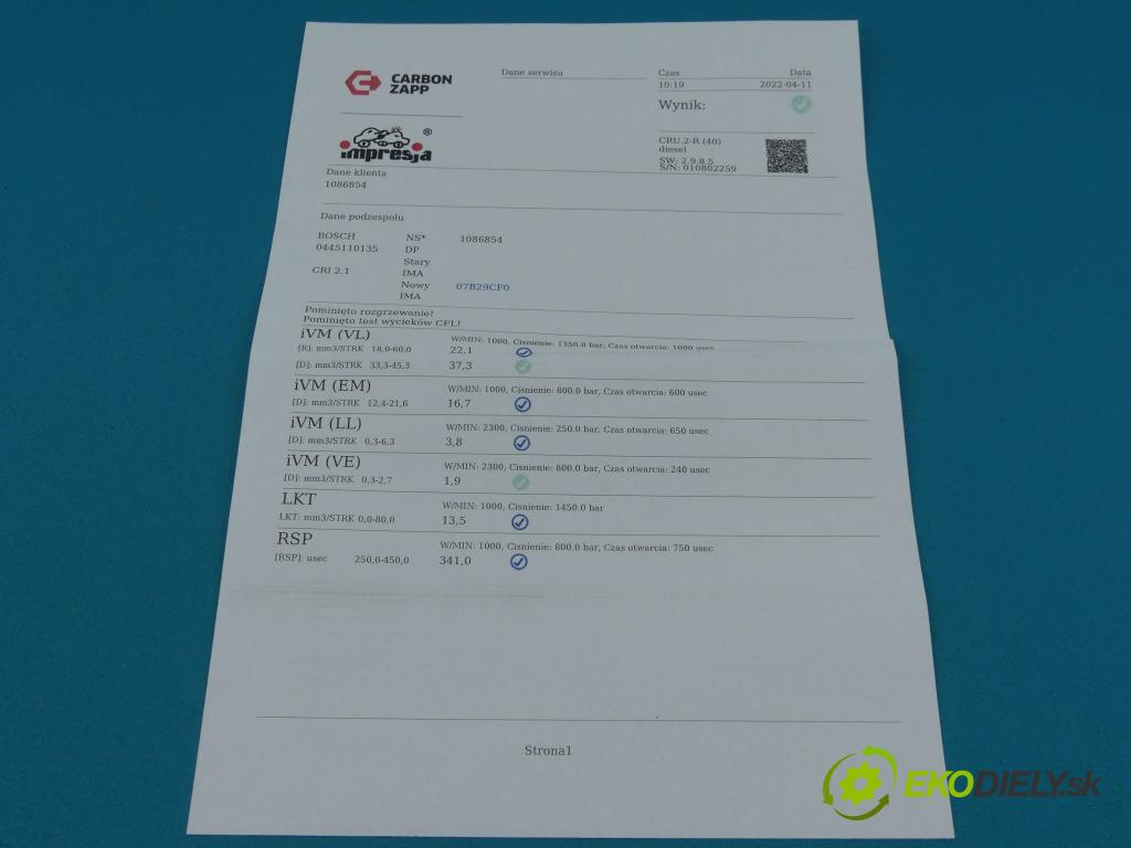 Peugeot 307 1.4 hdi 68 HP manual 50 kW 1398 cm3 3- vstrek 0445110135 (Vstrekovače)