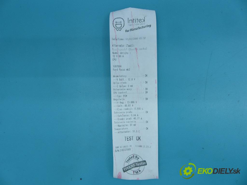 Ford Focus Mk2 2004-2011 1.6 tdci 109 HP manual 80 kW 1560 cm3 5- Alternator 3M5T-10300-PD (Alternátory)