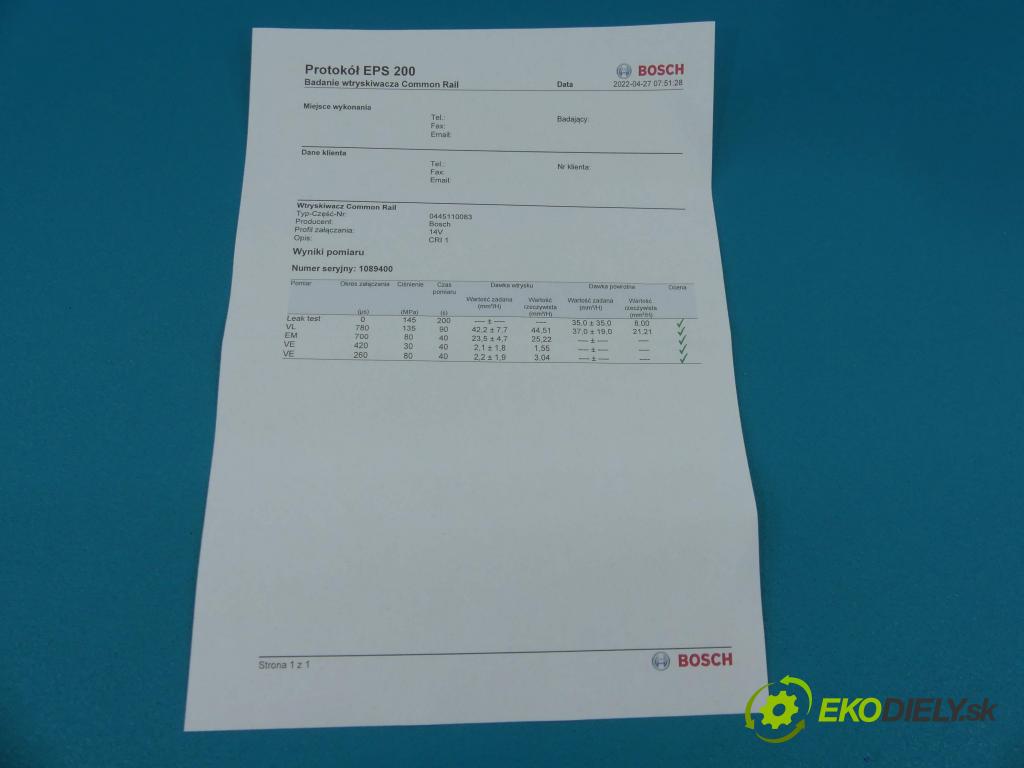 Lancia Ypsilon 1,3.0 jtd 69KM manual 51 kW 1248 cm3 3- vstrek 0445110083 (Vstrekovače)