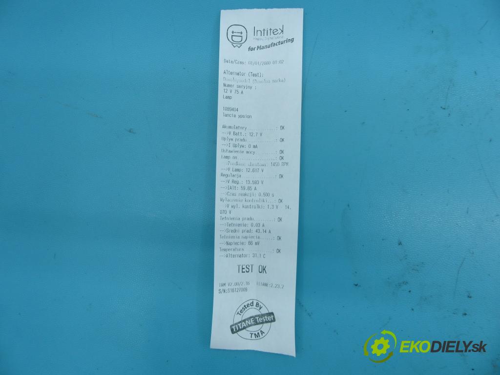 Lancia Ypsilon 1,3.0 jtd 69KM manual 51 kW 1248 cm3 3- Alternator 2542841B (Alternátory)