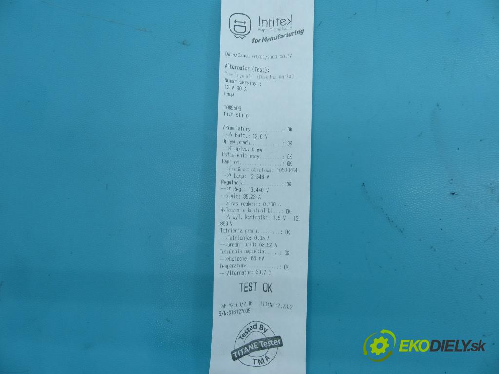 Fiat Stilo 1.2 16v 80 hp manual 59 kW 1242 cm3 5- Alternator 46554404 (Alternátory)
