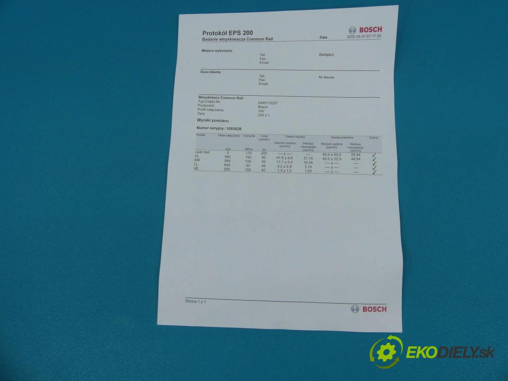 Toyota Corolla E12 2001-2009 1.4 D4D 90 HP manual 66 kW 1364 cm3 5- vstrek 0445110227 (Vstrekovače)