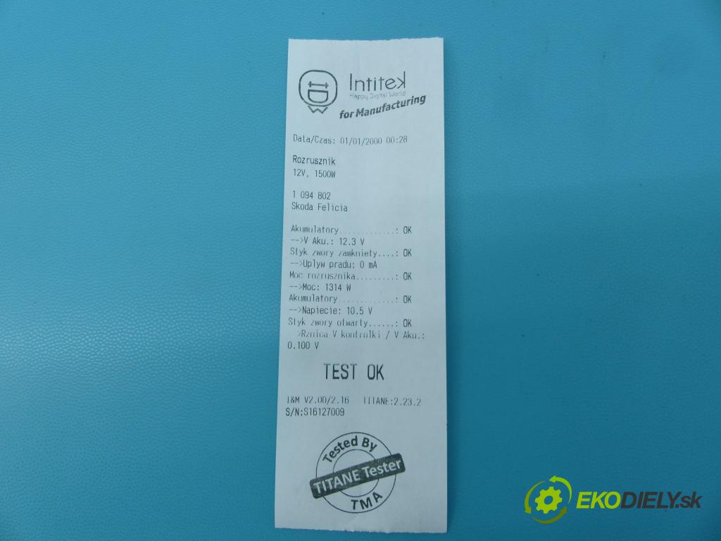 Skoda Felicia 1.3 mpi 68 HP manual 50 kW 1289 cm3 5- štartér (Štartéry)