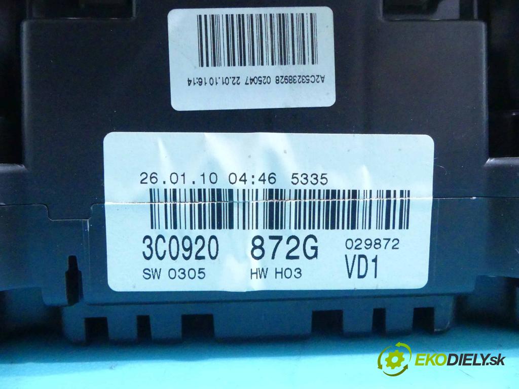 Vw Passat B6 2005-2010 2.0 tdi 140 HP automatic 103 kW 1968 cm3 5- prístrojovka/ budíky 3C0920872G (Prístrojové dosky, displeje)