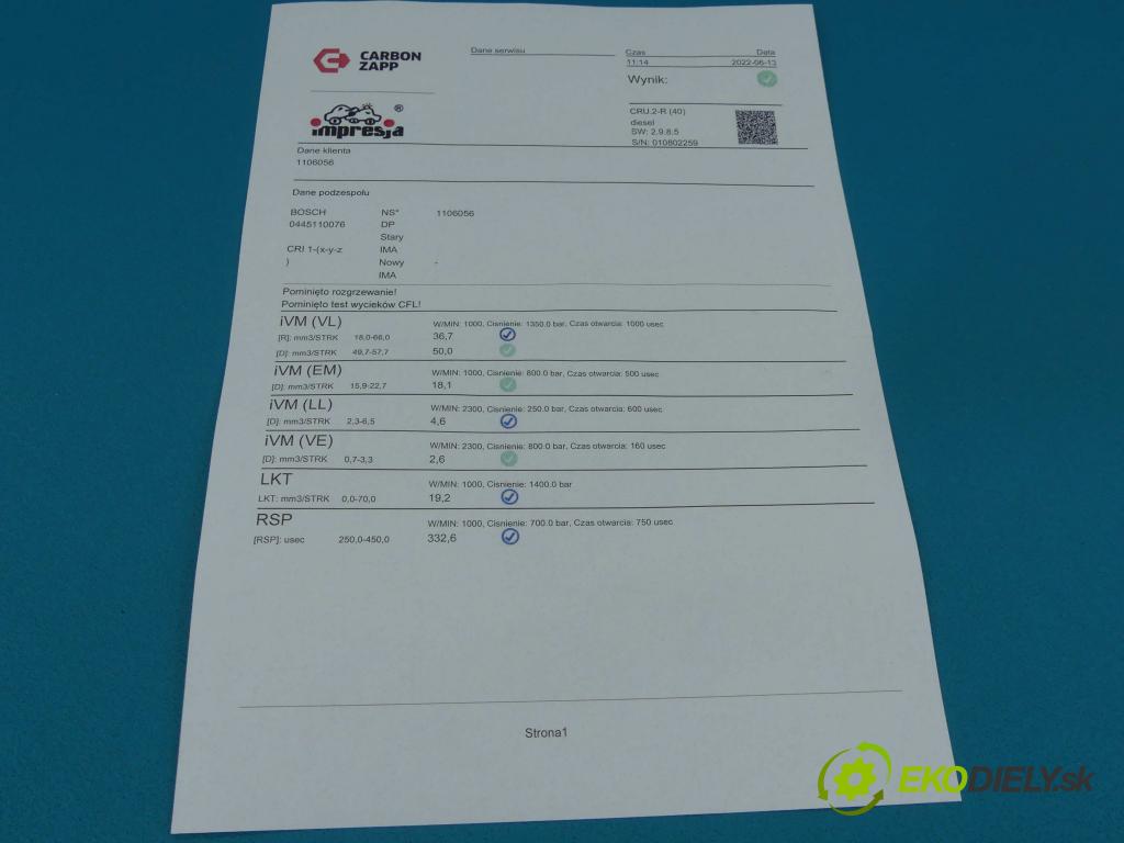 Peugeot Boxer I 1994-2006 2.0 hdi 90 HP manual 66 kW 1997 cm3 5- vstrek 0445110076 (Vstrekovač paliva)