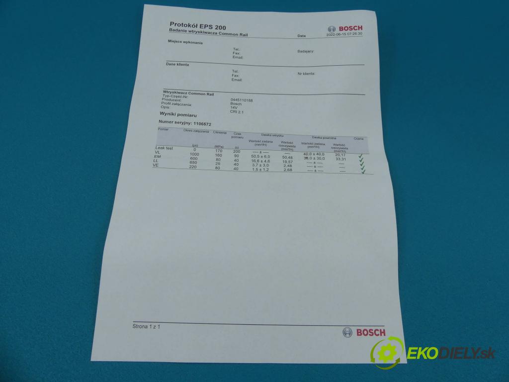 Ford Focus Mk2 2004-2011 1.6 tdci 109 HP manual 80 kW 1599 cm3 5- vstrek 0445110188 (Vstrekovače)
