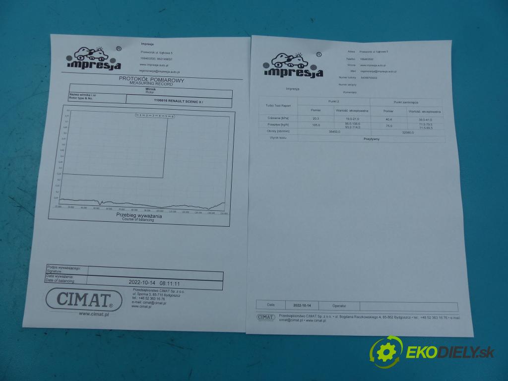 Renault Scenic II 2003-2009 1.5 dci 101 HP manual 74 kW 1461 cm3 5- turbodúchadlo, turbo 54399700002 (Turbodúchadlá (kompletné))