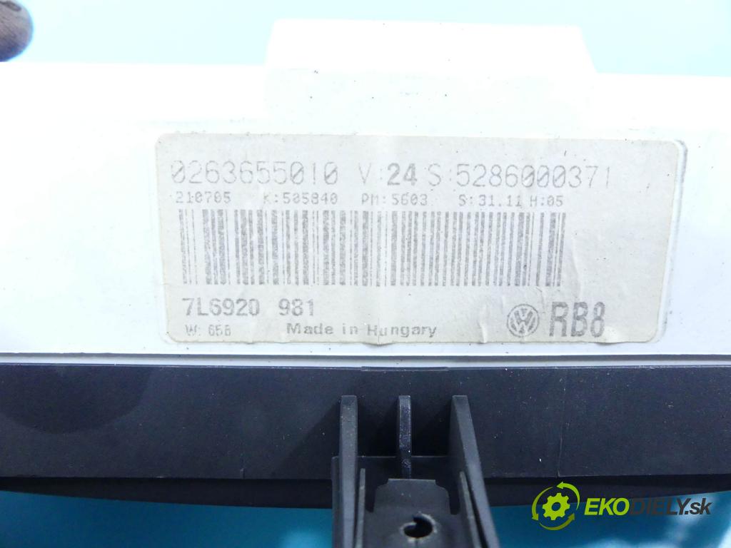 Vw Touareg I 2002-2010 4.2 B V8 310HP automatic 228 kW 4172 cm3 5- prístrojovka/ budíky 0263655010 (Prístrojové dosky, displeje)
