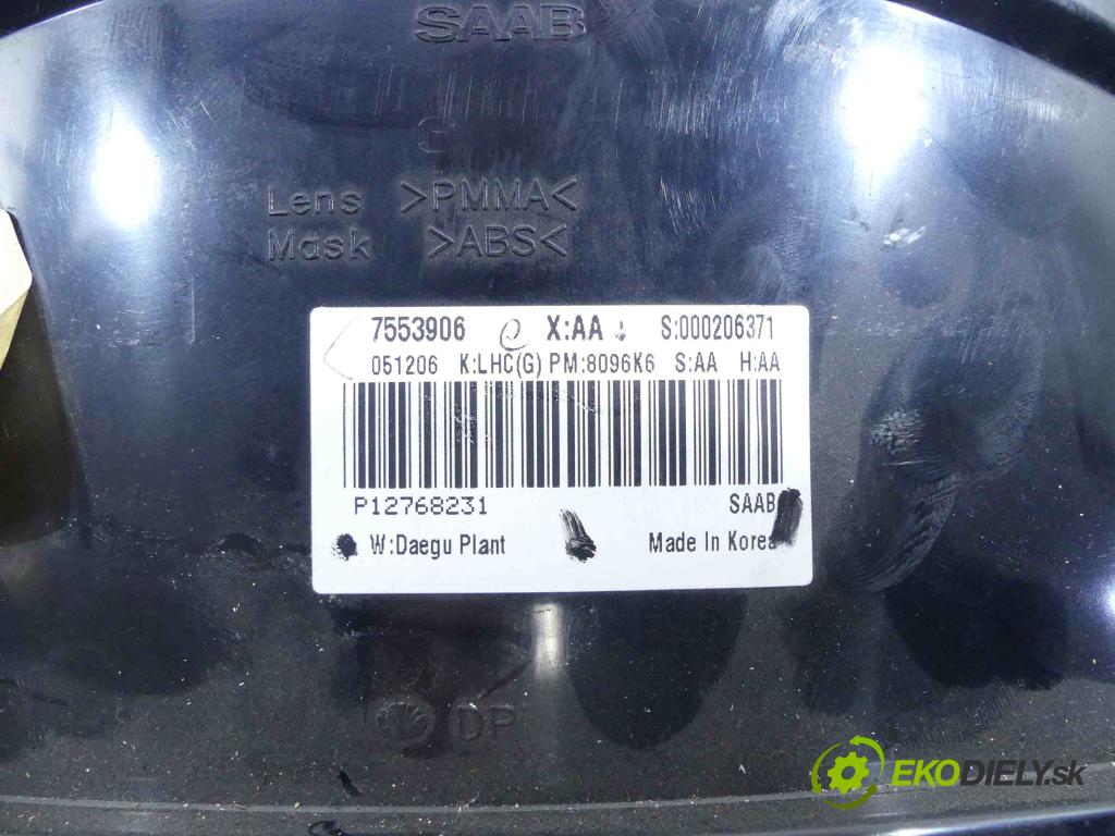 Saab 9-3 II 2002-2012 1.9 TiD 150 HP manual 110 kW 1910 cm3 5- prístrojovka/ budíky 7553906 (Prístrojové dosky, displeje)