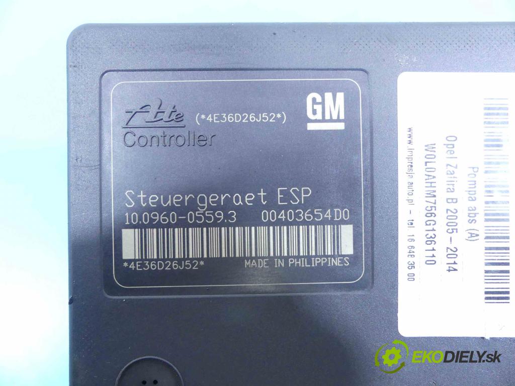 Opel Zafira B 2005-2014 1.9 cdti 101 HP manual 74 kW 1910 cm3 5- čerpadlo abs 13234911 (Pumpy ABS)