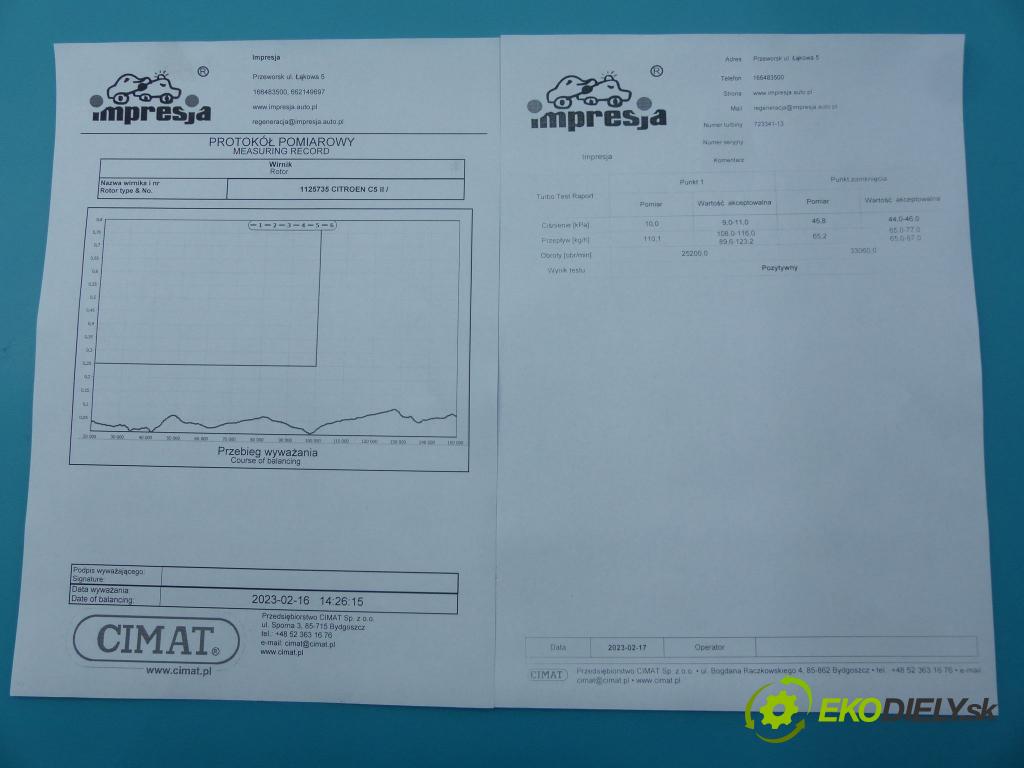 Citroen C5 II 2008-2017 2.7 hdi 204 HP automatic 150 kW 2720 cm3 4- turbodúchadlo, turbo 723341-13 (Turbodúchadlá (kompletné))