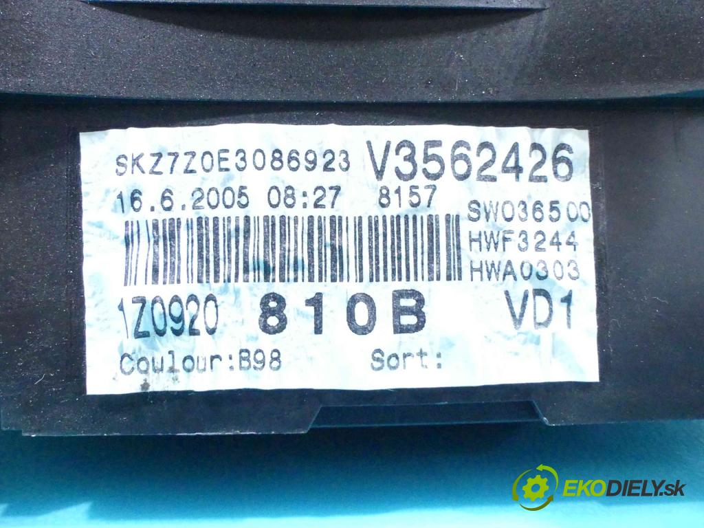 Skoda Octavia II 2004-2013 2.0 FSI 150 HP manual 110 kW 1984 cm3 5- prístrojovka/ budíky 1Z0920810B (Prístrojové dosky, displeje)